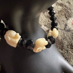 Elephant Charm Black and Cream Bracelet